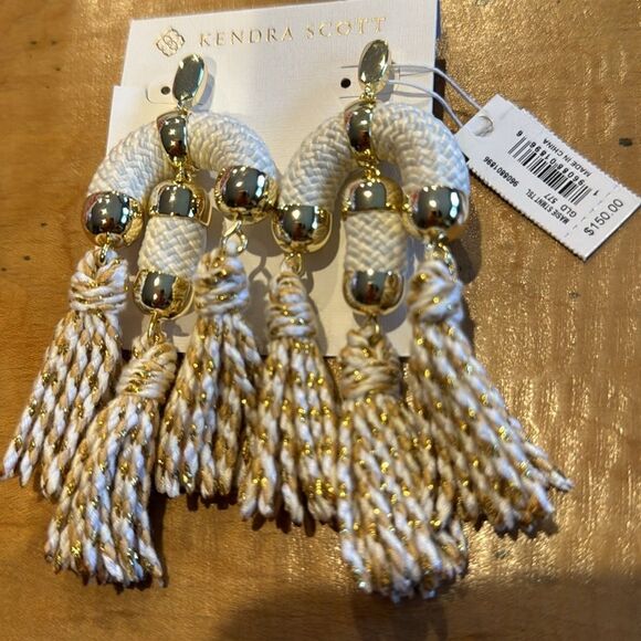 Kendra Scott Masie statement tassel braided white/gold earrings. NWT. - Picture 5 of 6